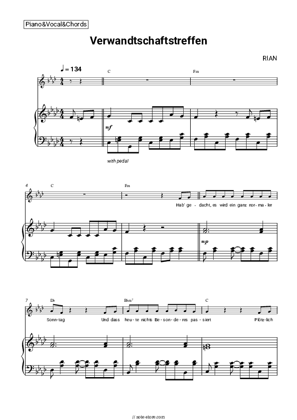 Verwandtschaftstreffen - RIAN Piano Sheet Music with the Vocal and Chords - Piano&Vocal&Chords