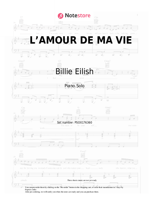 L’AMOUR DE MA VIE - Billie Eilish Piano Sheet Music - Piano.Solo