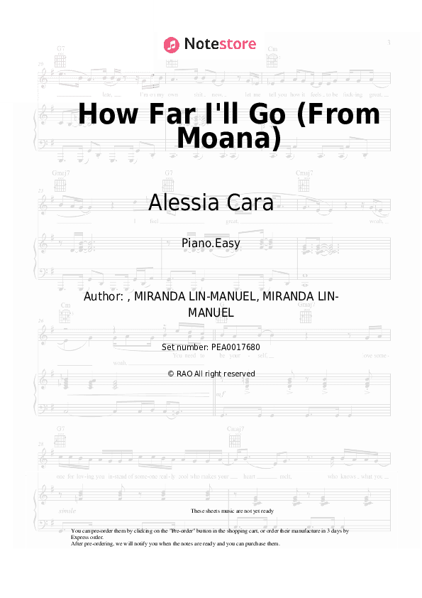 How Far I'll Go (From Moana) - Alessia Cara Piano Sheet Music Easy - Piano.Easy