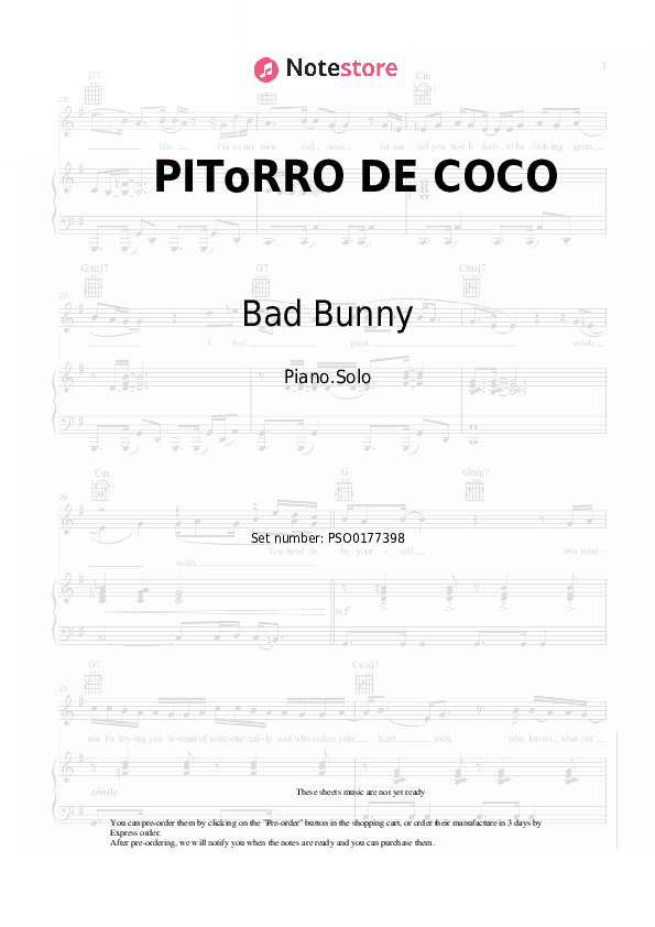 PIToRRO DE COCO - Bad Bunny Piano Sheet Music - Piano.Solo