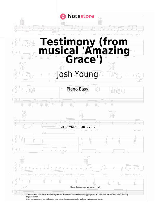 Testimony (from musical 'Amazing Grace') - Josh Young, Christopher Smith Piano Sheet Music Easy - Piano.Easy