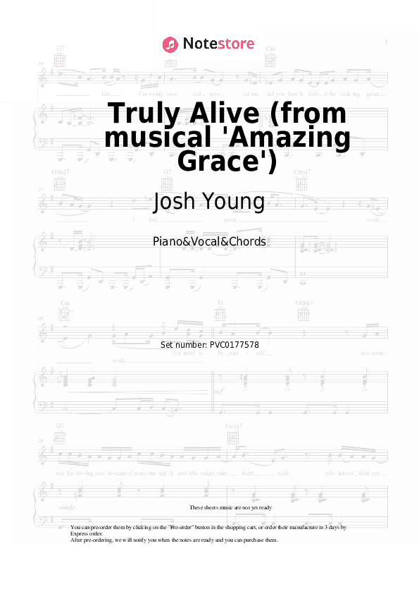 Truly Alive (from musical 'Amazing Grace') - Josh Young, Tom Hewitt, Christopher Smith Piano Sheet Music with the Vocal and Chords - Piano&Vocal&Chords