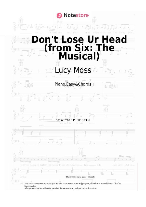 Don't Lose Ur Head (from Six: The Musical) - Lucy Moss, Toby Marlow Sheet Music Easy and Chords - Piano.Easy&Chords