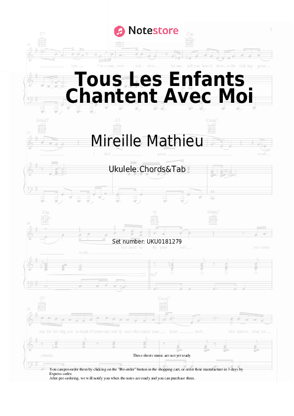 Tous Les Enfants Chantent Avec Moi - Mireille Mathieu Ukulele Sheet Music - Ukulele.Chords&Tab