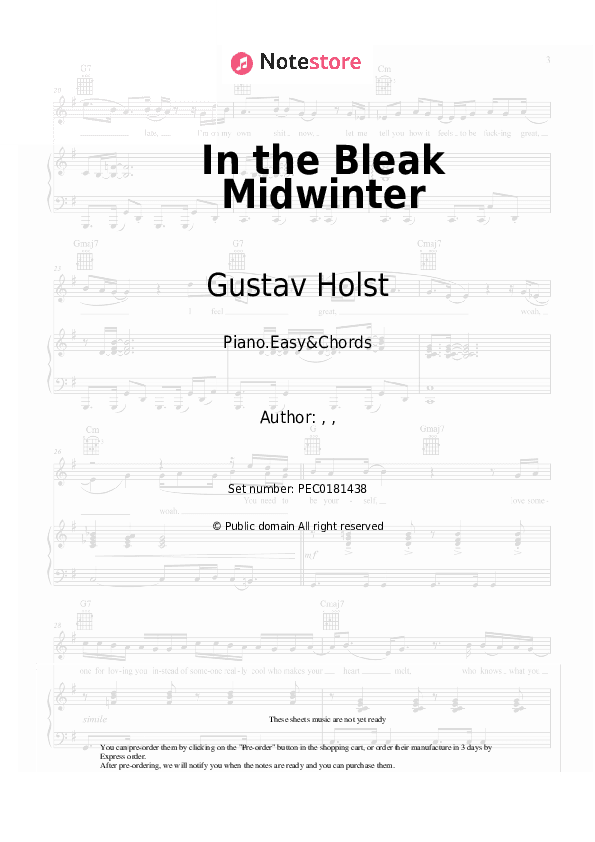 In the Bleak Midwinter - Gustav Holst Sheet Music Easy and Chords - Piano.Easy&Chords
