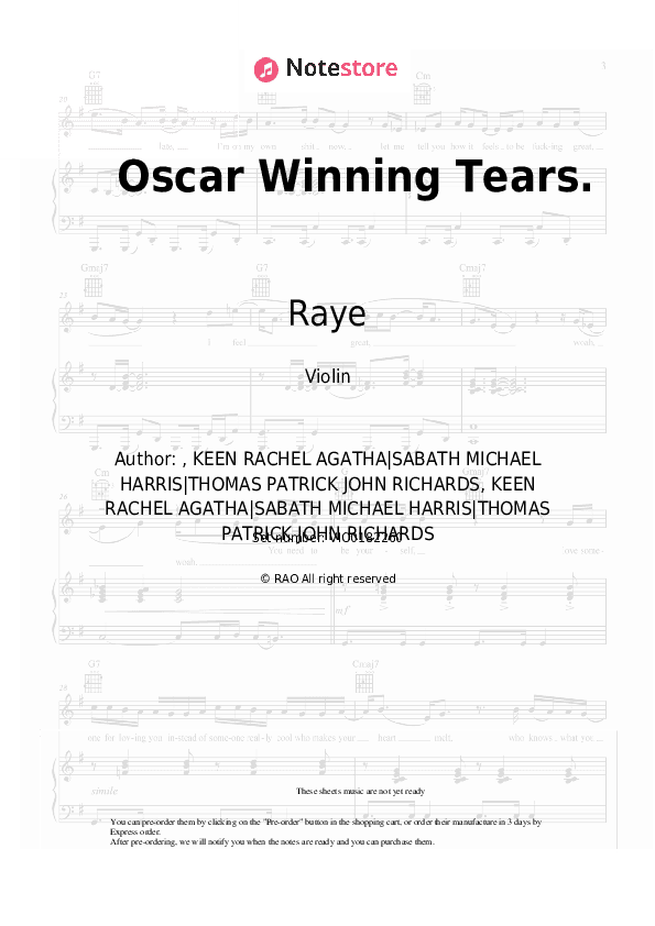 Oscar Winning Tears. - Raye Violin Sheet Music - Violin
