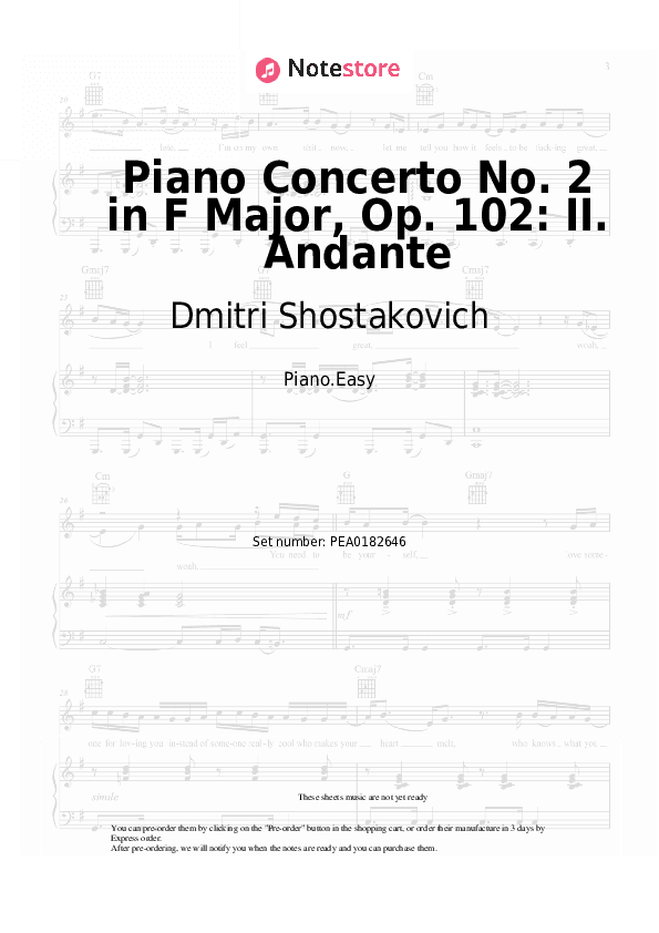 Piano Concerto No. 2 in F Major, Op. 102: II. Andante - Dmitri Shostakovich Piano Sheet Music Easy - Piano.Easy