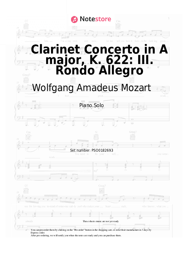 Clarinet Concerto in A major, K. 622: III. Rondo Allegro - Wolfgang Amadeus Mozart Piano Sheet Music - Piano.Solo