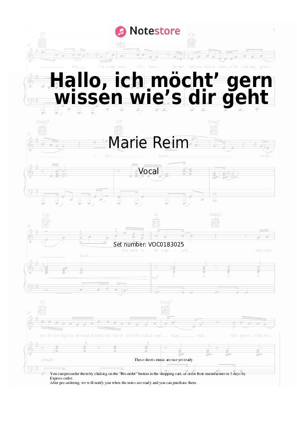 Hallo, ich möcht’ gern wissen wie’s dir geht - Marie Reim, Matthias Reim Vocal Sheet Music - Vocal