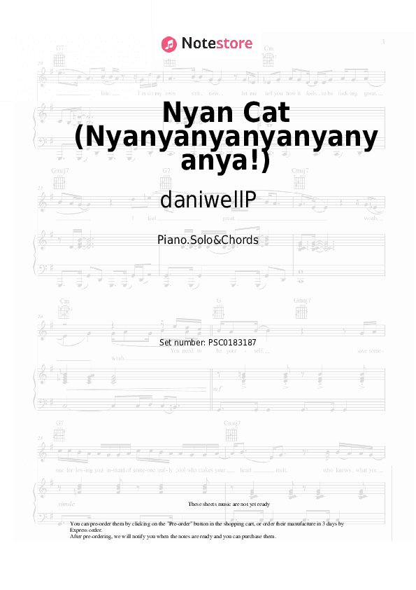 Nyan Cat (Nyanyanyanyanyanyanya!) - daniwellP, Hatsune Miku Piano Sheet Music and Chords - Piano.Solo&Chords