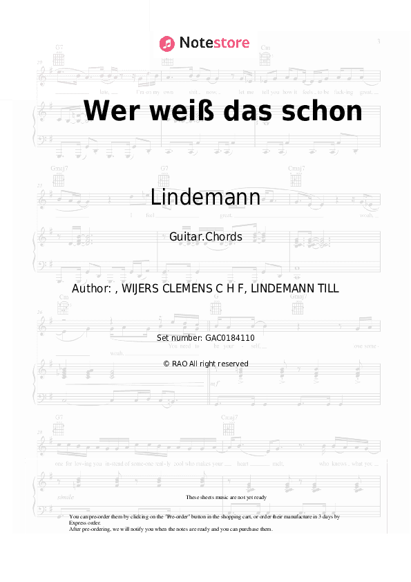 Wer weiß das schon - Lindemann Chords - Guitar.Chords