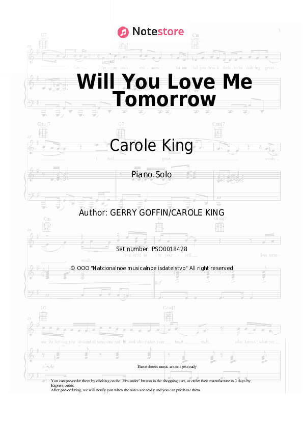 Will You Love Me Tomorrow - Carole King Piano Sheet Music - Piano.Solo