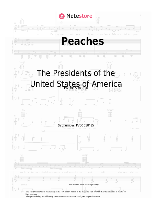 Peaches - The Presidents of the United States of America Piano Sheet Music with the Voice part - Piano&Vocal