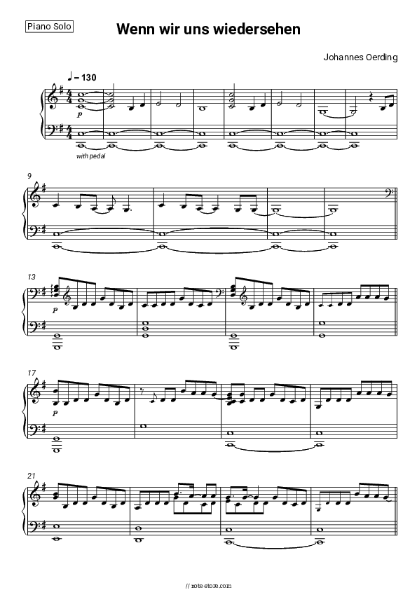 Wenn wir uns wiedersehen - Johannes Oerding Piano Sheet Music - Piano.Solo