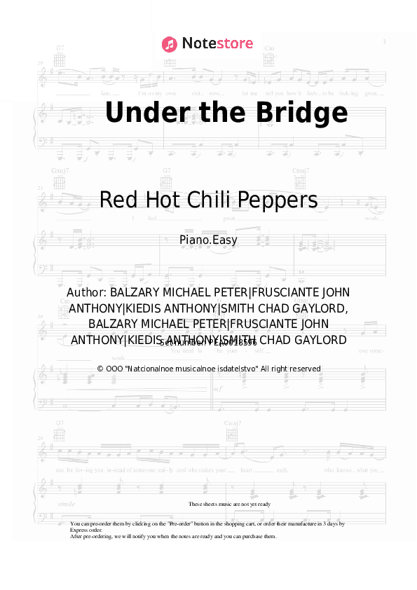 Under the Bridge - Red Hot Chili Peppers Piano Sheet Music Easy - Piano.Easy