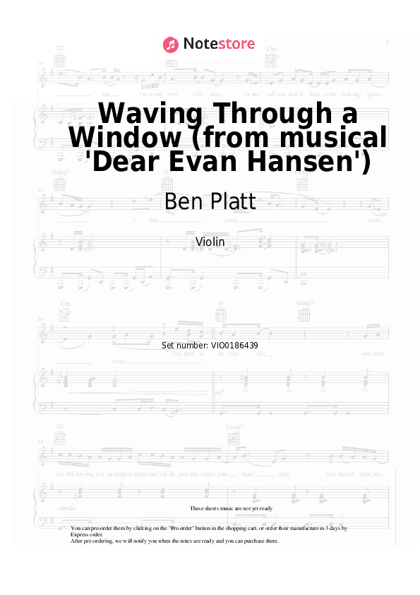 Waving Through a Window (from musical 'Dear Evan Hansen') - Ben Platt Violin Sheet Music - Violin