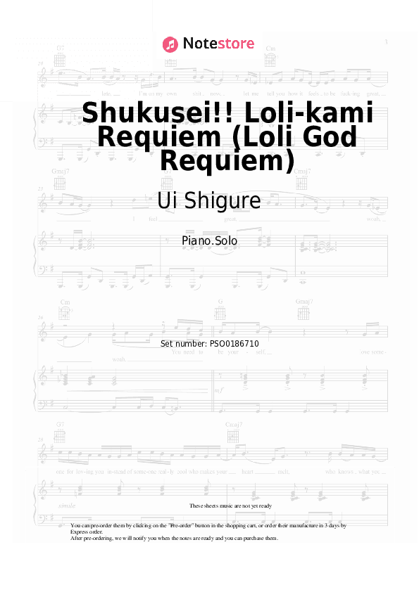 Shukusei!! Loli-kami Requiem (Loli God Requiem) - Ui Shigure Piano Sheet Music - Piano.Solo