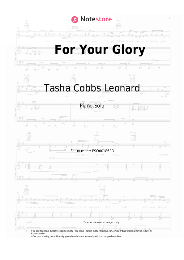 For Your Glory - Tasha Cobbs Leonard Piano Sheet Music - Piano.Solo
