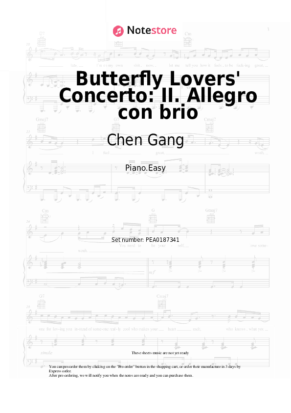 Butterfly Lovers' Concerto: II. Allegro con brio - Chen Gang, He Zhanhao Piano Sheet Music Easy - Piano.Easy