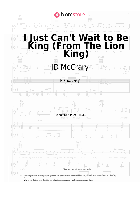 I Just Can't Wait to Be King (From The Lion King) - JD McCrary, Shahadi Wright Joseph, John Oliver Piano Sheet Music Easy - Piano.Easy