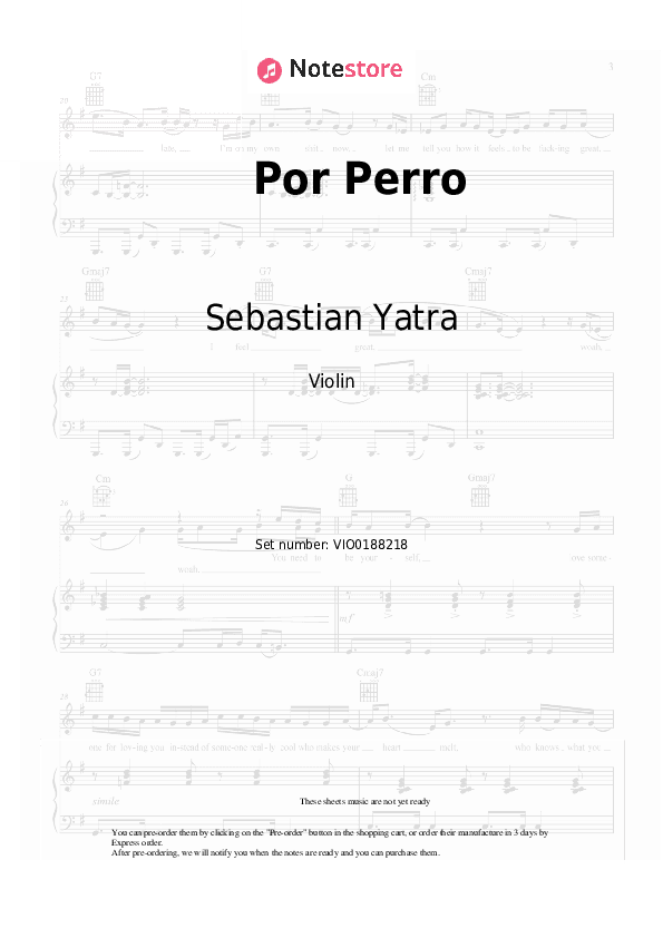 Por Perro - Sebastian Yatra, Luis Figueroa, Lary Over Violin Sheet Music - Violin