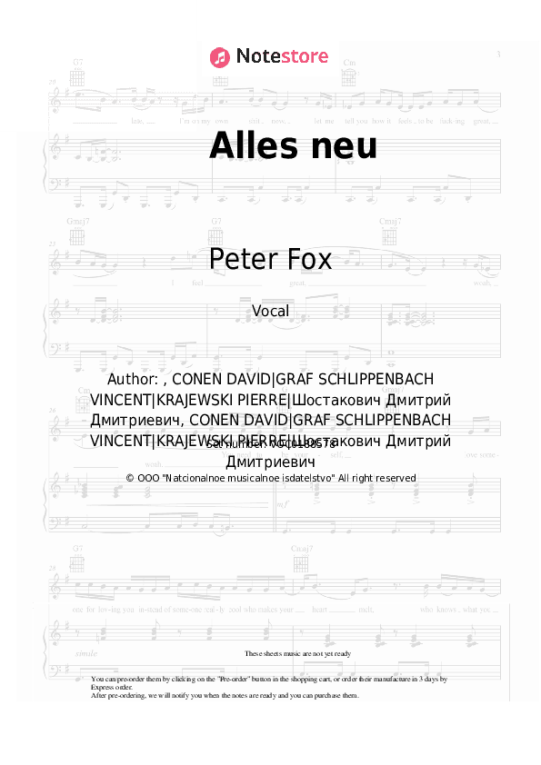 Alles neu - Peter Fox Vocal Sheet Music - Vocal