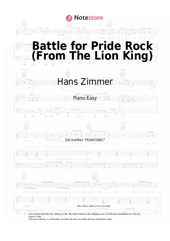 Battle for Pride Rock (From The Lion King) - Hans Zimmer Piano Sheet Music Easy - Piano.Easy