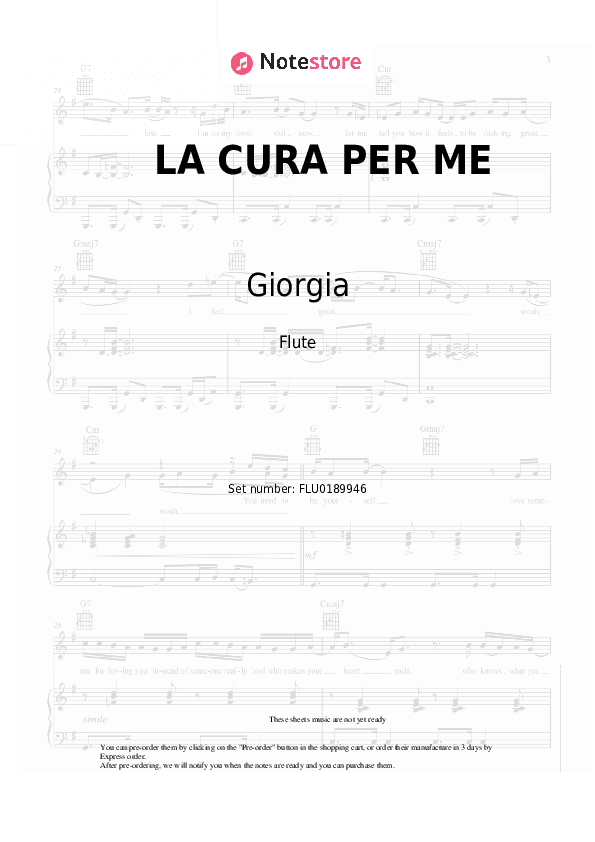 LA CURA PER ME - Giorgia Flute Sheet Music - Flute