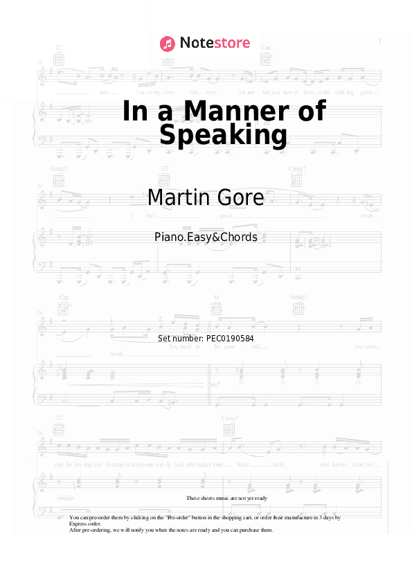 In a Manner of Speaking - Martin Gore Sheet Music Easy and Chords - Piano.Easy&Chords