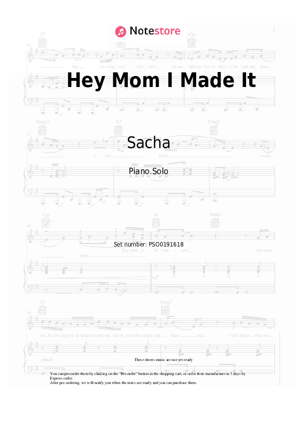 Hey Mom I Made It - Sacha Piano Sheet Music - Piano.Solo