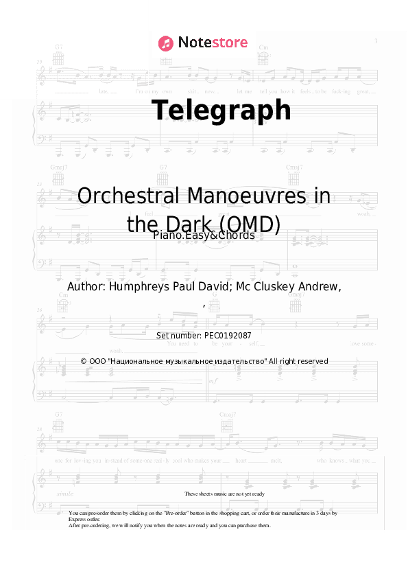 Telegraph - Orchestral Manoeuvres in the Dark (OMD) Sheet Music Easy and Chords - Piano.Easy&Chords