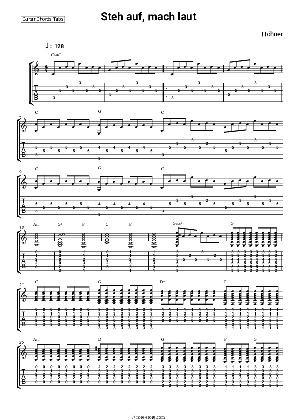 Steh auf, mach laut - Höhner Chords and Tabs - Guitar.Chords&Tabs