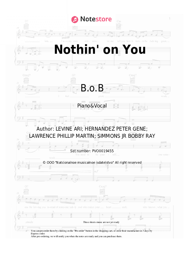 Nothin' on You - B.o.B, Bruno Mars Piano Sheet Music with the Voice part - Piano&Vocal