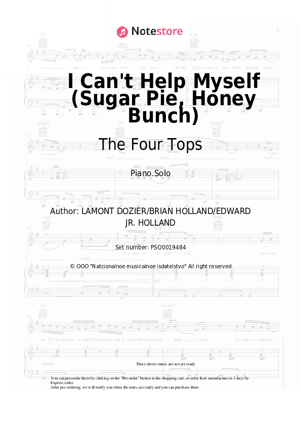 I Can't Help Myself (Sugar Pie, Honey Bunch) - The Four Tops Piano Sheet Music - Piano.Solo