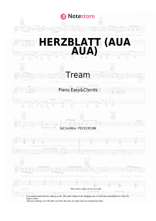 HERZBLATT (AUA AUA) - Tream, Mia Julia Sheet Music Easy and Chords - Piano.Easy&Chords