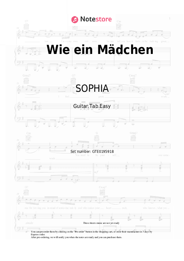 Wie ein Mädchen - SOPHIA Tabs Easy - Guitar.Tab.Easy