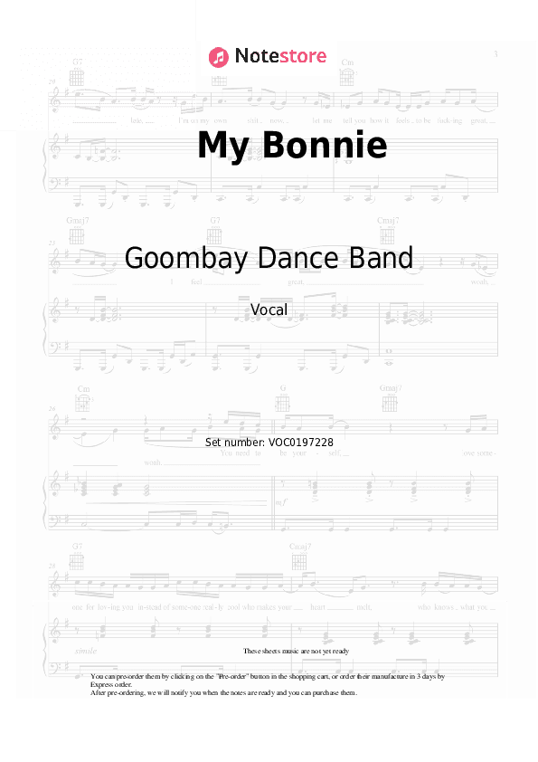 My Bonnie - Goombay Dance Band Vocal Sheet Music - Vocal