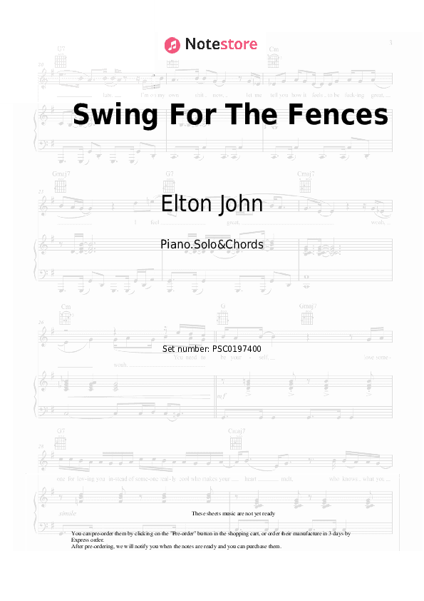 Swing For The Fences - Elton John, Brandi Carlile Piano Sheet Music and Chords - Piano.Solo&Chords