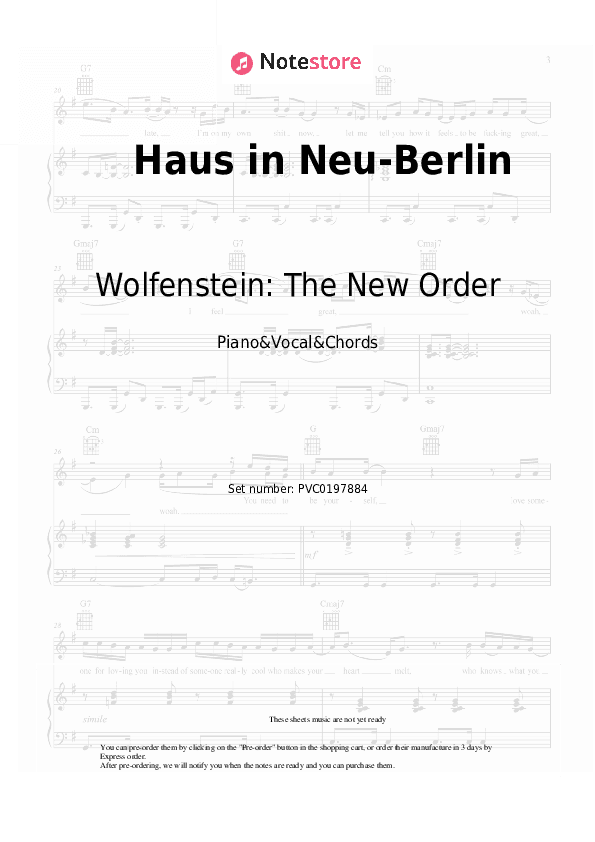 Haus in Neu-Berlin - Wolfenstein: The New Order, Mick Gordon Piano Sheet Music with the Vocal and Chords - Piano&Vocal&Chords