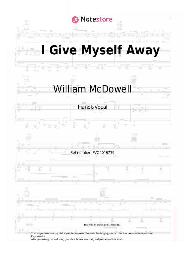I Give Myself Away - William McDowell Piano Sheet Music with the Voice part - Piano&Vocal