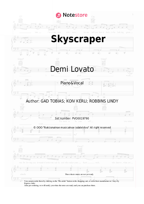 Skyscraper - Demi Lovato Piano Sheet Music with the Voice part - Piano&Vocal