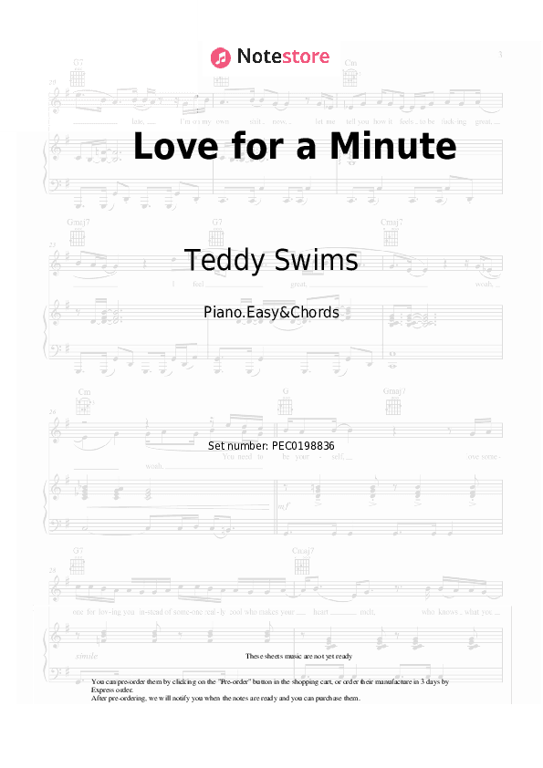 Love for a Minute - Teddy Swims Sheet Music Easy and Chords - Piano.Easy&Chords
