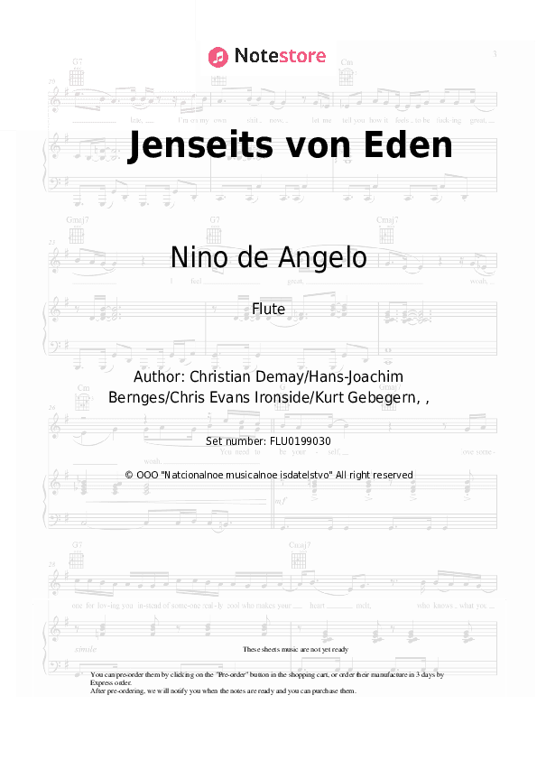 Jenseits von Eden - Nino de Angelo Flute Sheet Music - Flute