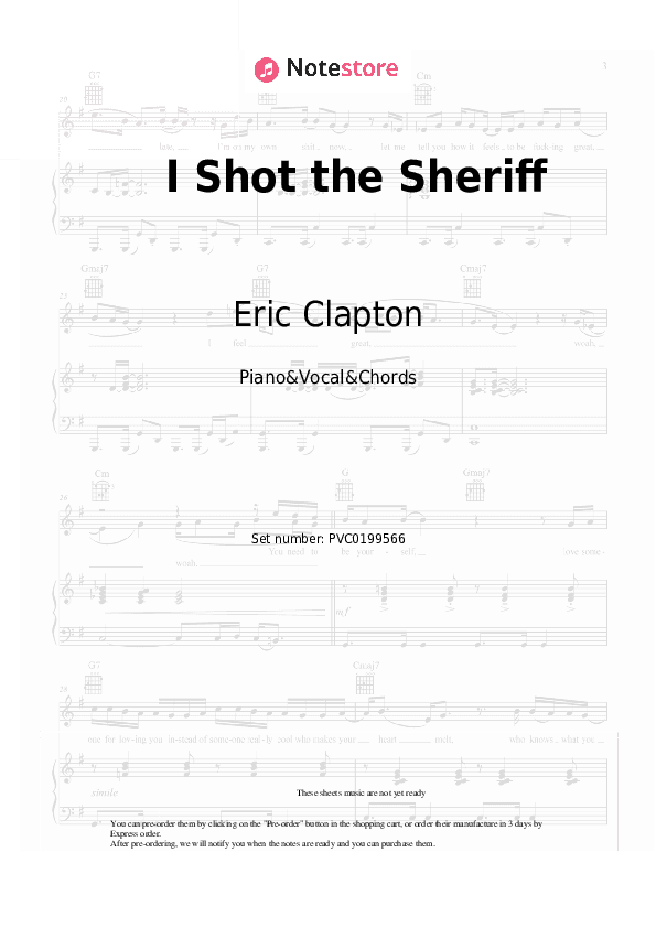 I Shot the Sheriff - Eric Clapton Piano Sheet Music with the Vocal and Chords - Piano&Vocal&Chords