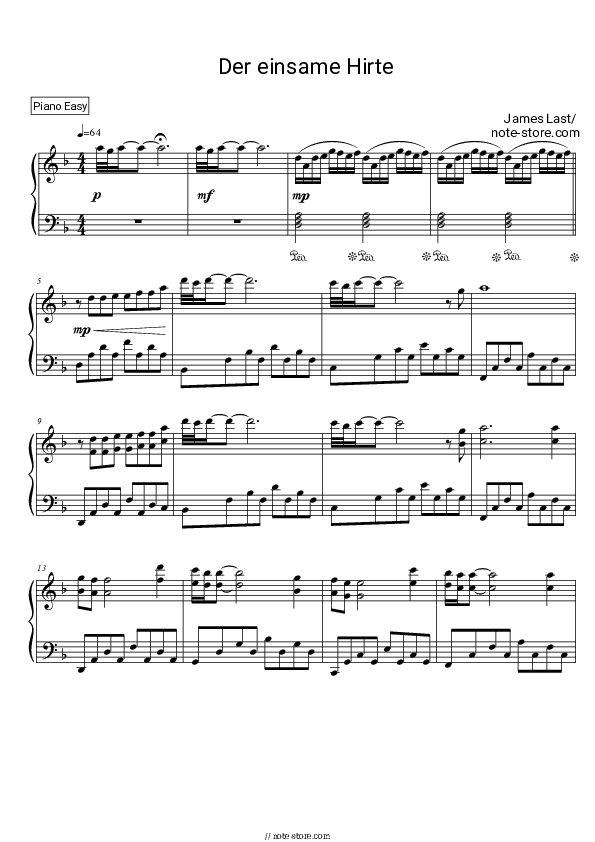 The Lonely Shepherd - James Last Piano Sheet Music Easy - Piano.Easy