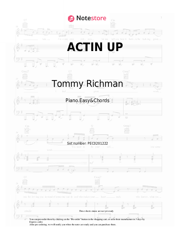 ACTIN UP - Tommy Richman Sheet Music Easy and Chords - Piano.Easy&Chords
