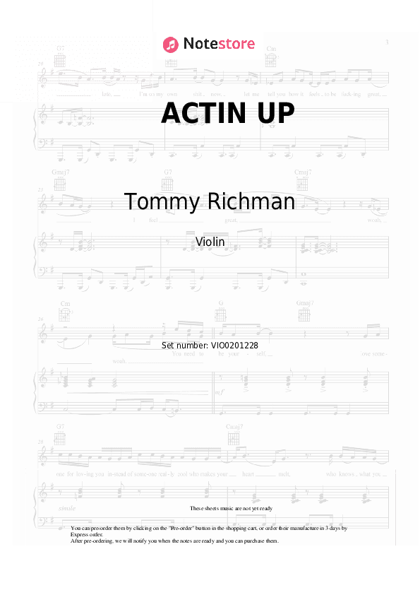 ACTIN UP - Tommy Richman Violin Sheet Music - Violin