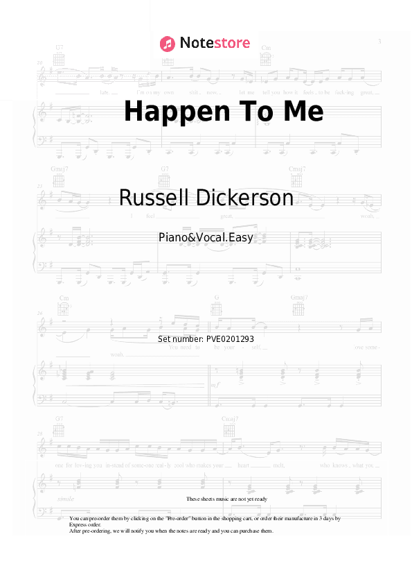 Happen To Me - Russell Dickerson Piano Sheet Music Easy and Vocal - Piano&Vocal.Easy