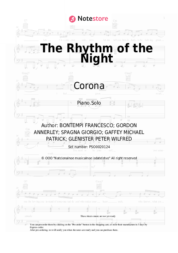 The Rhythm of the Night - Corona Piano Sheet Music - Piano.Solo