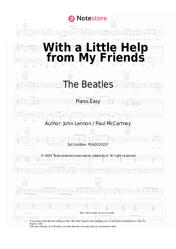 With a Little Help from My Friends - The Beatles Piano Sheet Music Easy - Piano.Easy